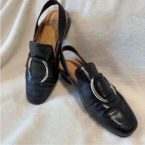Black Leather Slingback Loafers